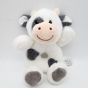 Spark Create Imagine Cow Rattle Ring Plush Stuffed Toy 8" White Gray 2024